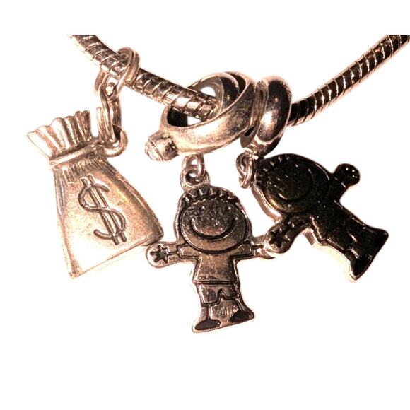 Euro Style Silver Toned Charm Bracelet 16 Charms Wedding Hearts 7.75 in - Picture 7 of 9